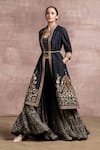 Buy_Tarun Tahiliani_Black Jacket Viscose  Blouse Micro Velvet Sharara Printed And Set _at_Aza_Fashions