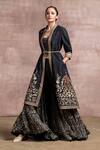 Buy_Tarun Tahiliani_Black Viscose Slub Printed Jacket And Sharara Set_at_Aza_Fashions
