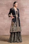 Tarun Tahiliani_Black Jacket Viscose  Blouse Micro Velvet Sharara Printed And Set _Online_at_Aza_Fashions