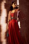 Shop_Tarun Tahiliani_Red Gilet Dress Katan Silk Print And Embroidery Ikat Sweetheart Neck With _at_Aza_Fashions