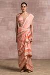 Buy_Tarun Tahiliani_Peach Silk Georgette Handloom Draped Saree With Blouse_at_Aza_Fashions