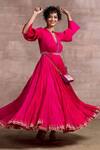 Buy_Tarun Tahiliani_Pink Crushed Silk Anarkali Set_at_Aza_Fashions