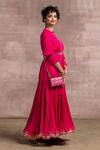 Tarun Tahiliani_Pink Crushed Silk Anarkali Set_Online_at_Aza_Fashions