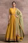 Buy_Tarun Tahiliani_Yellow Anarkali Dolly Staple, Churidar Viscose Jersey, Dupatta Mustard Set_at_Aza_Fashions