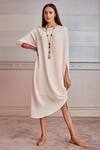 Buy_Tarun Tahiliani_White Crepe (150gm) Slip Viscose Jersey Embroidery Round Asymmetric Kaftan _at_Aza_Fashions