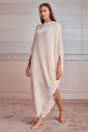 Tarun Tahiliani_White Crepe (150gm) Slip Viscose Jersey Embroidery Round Asymmetric Kaftan _Online_at_Aza_Fashions