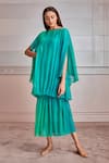 Buy_Tarun Tahiliani_Green Platinum Chiffon Slip Viscose Jersey Embroidery Round Layered Kaftan _at_Aza_Fashions