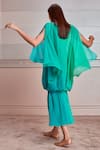 Shop_Tarun Tahiliani_Green Platinum Chiffon Slip Viscose Jersey Embroidery Round Layered Kaftan _at_Aza_Fashions