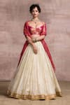 Tarun Tahiliani_White Lehenga Kota Embroidery V Neck Handloom Kalidar Bridal Set _Online_at_Aza_Fashions