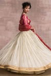 Buy_Tarun Tahiliani_White Lehenga Kota Embroidery V Neck Handloom Kalidar Bridal Set _Online_at_Aza_Fashions