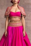 Shop_Tarun Tahiliani_Pink Lehenga Shot Chiffon Embroidery Sweetheart Cape And Draped Set _Online_at_Aza_Fashions