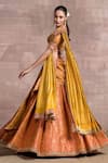 Tarun Tahiliani_Orange Brocade Embroidery Sweetheart Neck Draped Lehenga Set _Online_at_Aza_Fashions