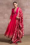 Buy_Tarun Tahiliani_Pink Kurta: Silk Embroidery V Neck Anarkali Set For Women_at_Aza_Fashions