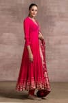 Tarun Tahiliani_Pink Kurta: Silk Embroidery V Neck Anarkali Set For Women_Online_at_Aza_Fashions
