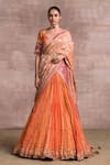 Buy_Tarun Tahiliani_Orange Blouse Brocade Embroidery V Neck Crinkled Lehenga Set _at_Aza_Fashions