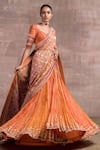 Tarun Tahiliani_Orange Blouse Brocade Embroidery V Neck Crinkled Lehenga Set _Online_at_Aza_Fashions