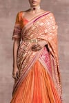 Buy_Tarun Tahiliani_Orange Blouse Brocade Embroidery V Neck Crinkled Lehenga Set _Online_at_Aza_Fashions