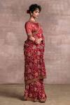 Tarun Tahiliani_Red Crepe Silk Floral Print Saree With Blouse_Online_at_Aza_Fashions