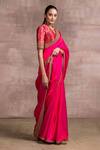 Tarun Tahiliani_Pink Satin Silk Saree With Blouse_Online_at_Aza_Fashions
