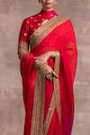 Buy_Tarun Tahiliani_Red Saree Chiffon Embroidery High Neck With Blouse _Online_at_Aza_Fashions