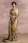 Buy_Tarun Tahiliani_Green Saree Tissue Printed Round Banarasi With Blouse _at_Aza_Fashions
