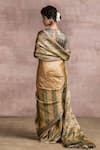 Shop_Tarun Tahiliani_Green Saree Tissue Printed Round Banarasi With Blouse _at_Aza_Fashions