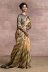 Tarun Tahiliani_Green Saree Tissue Printed Round Banarasi With Blouse _Online_at_Aza_Fashions