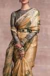 Buy_Tarun Tahiliani_Green Saree Tissue Printed Round Banarasi With Blouse _Online_at_Aza_Fashions