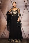 Buy_Tarun Tahiliani_Black Anarkali Brocade Embellished Fringe Scoop Neck Panelled Set _at_Aza_Fashions