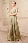 Buy_Tarun Tahiliani_Grey Brocade Woven Floral Pattern V Neck Jumpsuit For Women_Online_at_Aza_Fashions