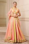 Buy_Tarun Tahiliani_Multi Color Lehenga And Blouse Brocade Woven V Neck Kalidar Bridal Set_at_Aza_Fashions