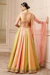 Shop_Tarun Tahiliani_Multi Color Lehenga And Blouse Brocade Woven V Neck Kalidar Bridal Set_at_Aza_Fashions