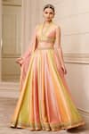 Buy_Tarun Tahiliani_Multi Color Lehenga And Blouse Brocade Woven V Neck Kalidar Bridal Set_Online_at_Aza_Fashions