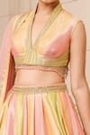 Shop_Tarun Tahiliani_Multi Color Lehenga And Blouse Brocade Woven V Neck Kalidar Bridal Set_Online_at_Aza_Fashions