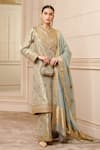 Buy_Tarun Tahiliani_Grey Brocade Woven Floral Pattern High Neck Straight Kurta Set For Women_at_Aza_Fashions