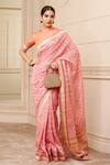 Buy_Tarun Tahiliani_Pink Brocade Checkered Pattern Saree _at_Aza_Fashions