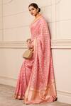 Tarun Tahiliani_Pink Brocade Checkered Pattern Saree _Online_at_Aza_Fashions