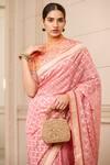 Buy_Tarun Tahiliani_Pink Brocade Checkered Pattern Saree _Online_at_Aza_Fashions