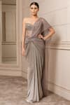 Buy_Tarun Tahiliani_Grey Crinkle Tulle Embroidered Sequins Pre-draped Saree With Corset _at_Aza_Fashions