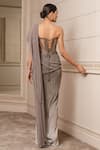 Shop_Tarun Tahiliani_Grey Crinkle Tulle Embroidered Sequins Pre-draped Saree With Corset _at_Aza_Fashions