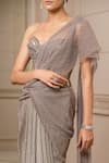 Buy_Tarun Tahiliani_Grey Crinkle Tulle Embroidered Sequins Pre-draped Saree With Corset _Online_at_Aza_Fashions