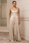 Buy_Tarun Tahiliani_Gold Poly Satin Crinkle Notched Metallic Sleeveless Jumpsuit _at_Aza_Fashions