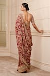 Tarun Tahiliani_Maroon Blouse - Silk Dupion Printed Floral And Embroidered Saree With For Women_Online_at_Aza_Fashions
