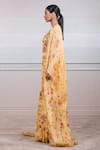 Buy_Tarun Tahiliani_Yellow Sheer Silk One Shoulder Printed Cape And Palazzo Set _Online_at_Aza_Fashions