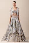 Buy_Tarun Tahiliani_Multi Color Sheer Silk Tassel Cape And Lehenga Set _at_Aza_Fashions