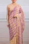 Buy_Tarun Tahiliani_Yellow Georgette V Neck Hand Painted Saree With Blouse _Online_at_Aza_Fashions