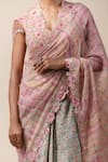 Buy_Tarun Tahiliani_Multi Color Georgette Embroidery V Neck Hand Painted Saree With Blouse _Online_at_Aza_Fashions