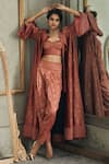 Buy_Tarun Tahiliani_Maroon Chanderi Meenakari Brocade Jacket And Pant Set _at_Aza_Fashions