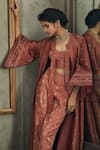 Tarun Tahiliani_Maroon Chanderi Meenakari Brocade Jacket And Pant Set _Online_at_Aza_Fashions