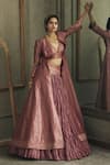 Shop_Tarun Tahiliani_Pink Chanderi V Neck Brocade Jacket And Skirt Set _at_Aza_Fashions